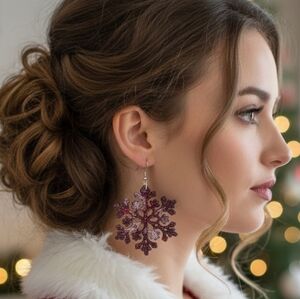 HANDCRAFTED Upcycled Snowflake Earrings HANDMADE HANDPAINTED  Holiday Jewelry